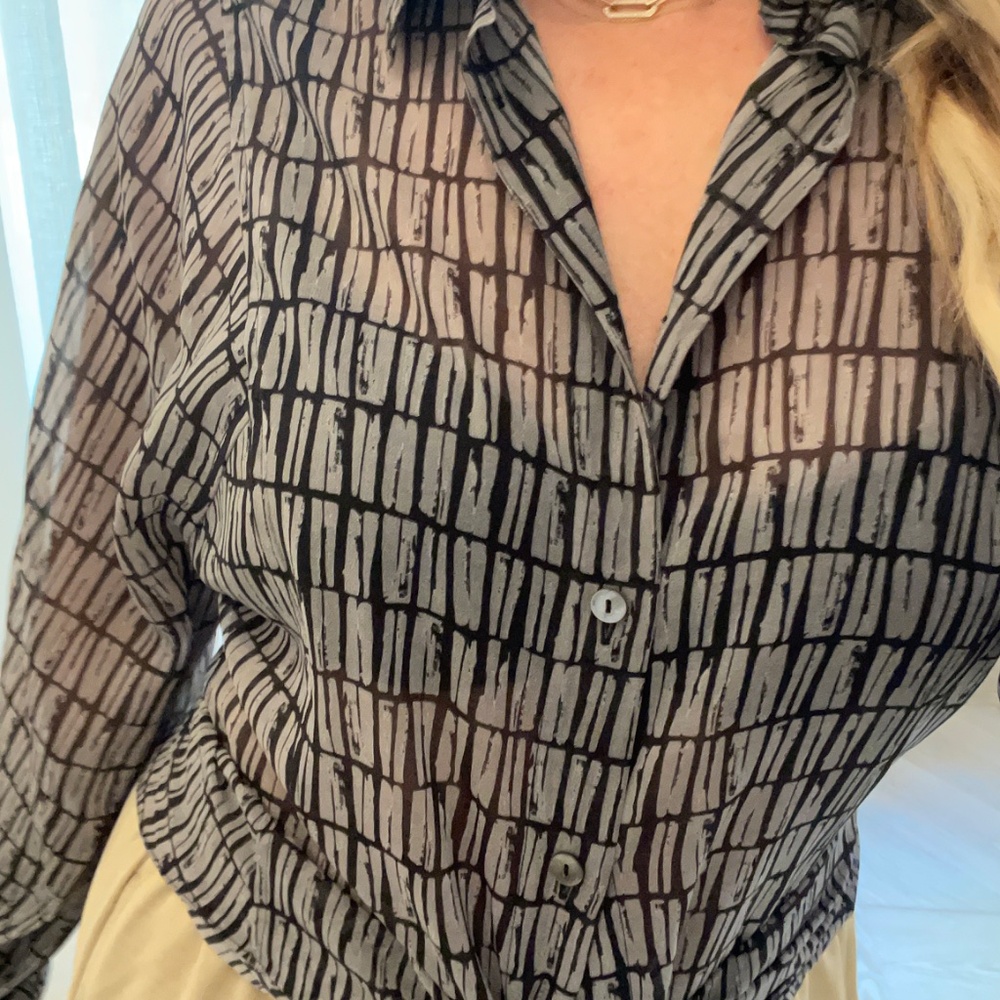 Theory Semi-Sheer Blouse with Black Trousers (Sold as Set)
